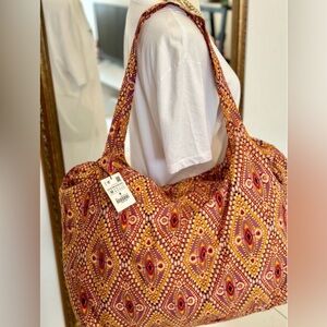 ZARA Cotton Fabric Shopper Cloth Shoulder TOTE Bag, Zipper and Pockets, XLarge